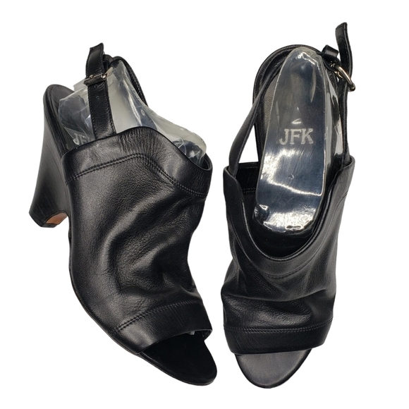 JFK | Italian Designer Black Leather Peep Toe Sling Back Heels Women's EU 39 8.5 - Picture 1 of 12